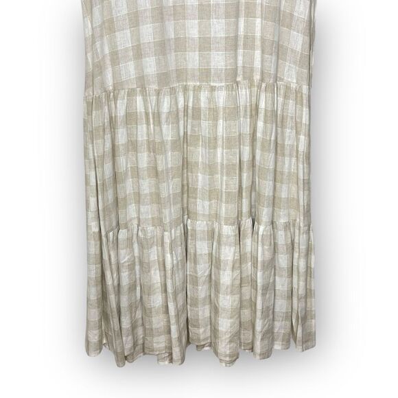 Madewell Button Front Tiered Midi Dress Undyed Gingham Linen Blend Women’s Small - Picture 6 of 9